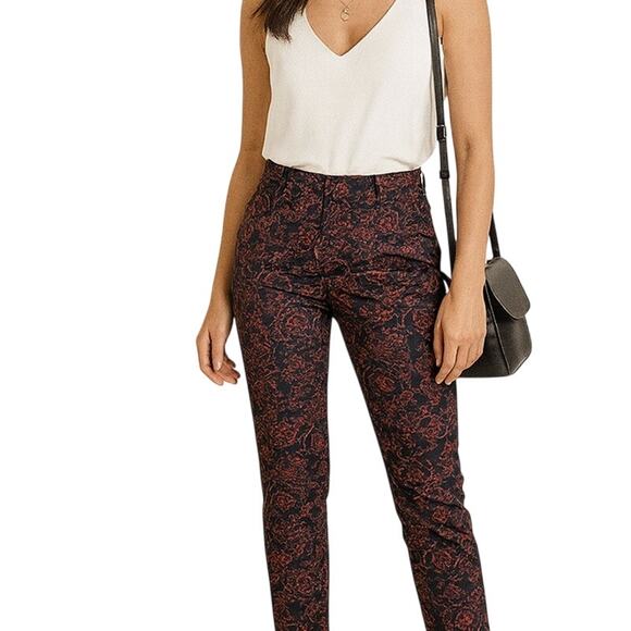 LOFT Julie Navy & Red Floral Ankle Pants Size 4 - Picture 1 of 8